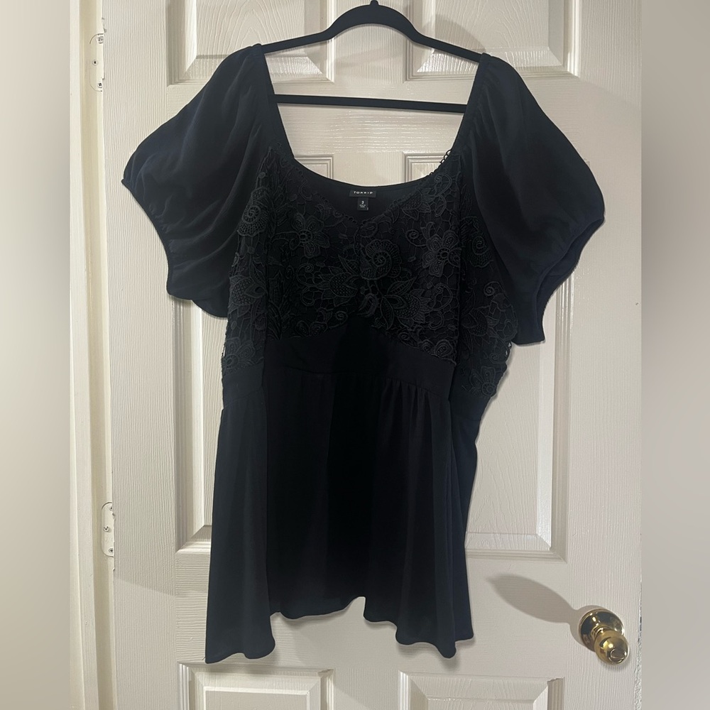 Torrid Black Floral Lace Blouse